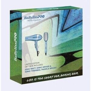 BaByliss Pro Nano Titanium, 2000 Watt Ionic Dryer & Thermal Paddle Brush